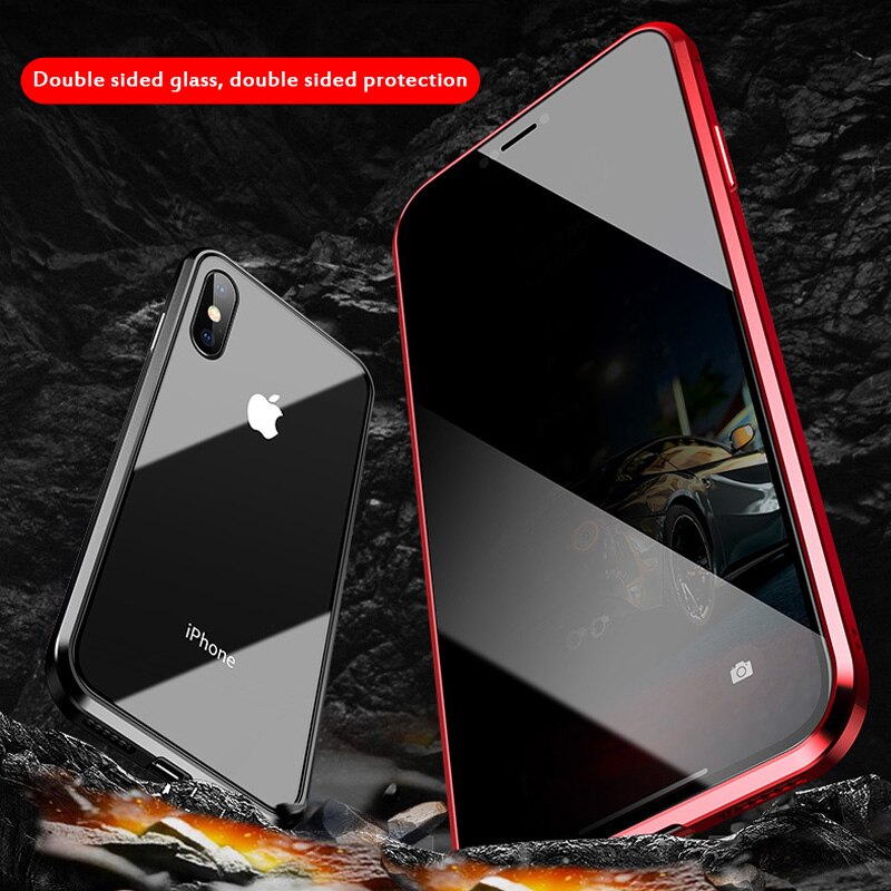 Protect Privacy Tempered Glass + Magnetic Phone Case for iPhone 7 8 Plus X XS MAX XR Fundas Metal Bumper Double-side Glass Cover