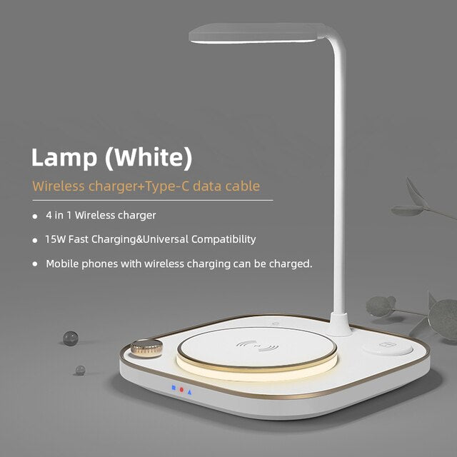 15w Fast 3 In 1 Wireless Charging for IPhone Phone Watch Earphone Modern Led Office Desk Lamp Wireless Charger Lamp