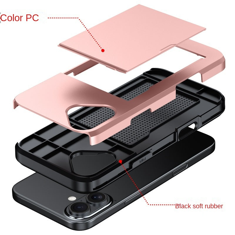 iPhone 17 ProMax phone case Apple 16 slide push card insert 14 15 anti drop protective cover