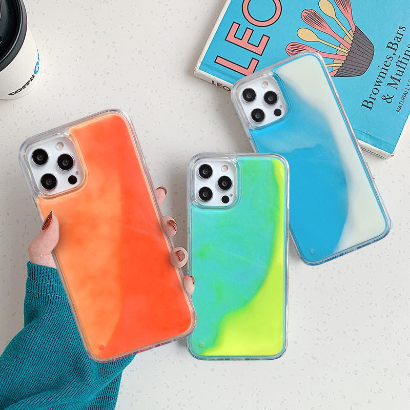 Luminous Phone Case For iPhone 12 11 12 Pro Max XR XS Max X 7 8 Plus 12 Mini 12Pro 12 11 Glitter Neon Sand Back Cover