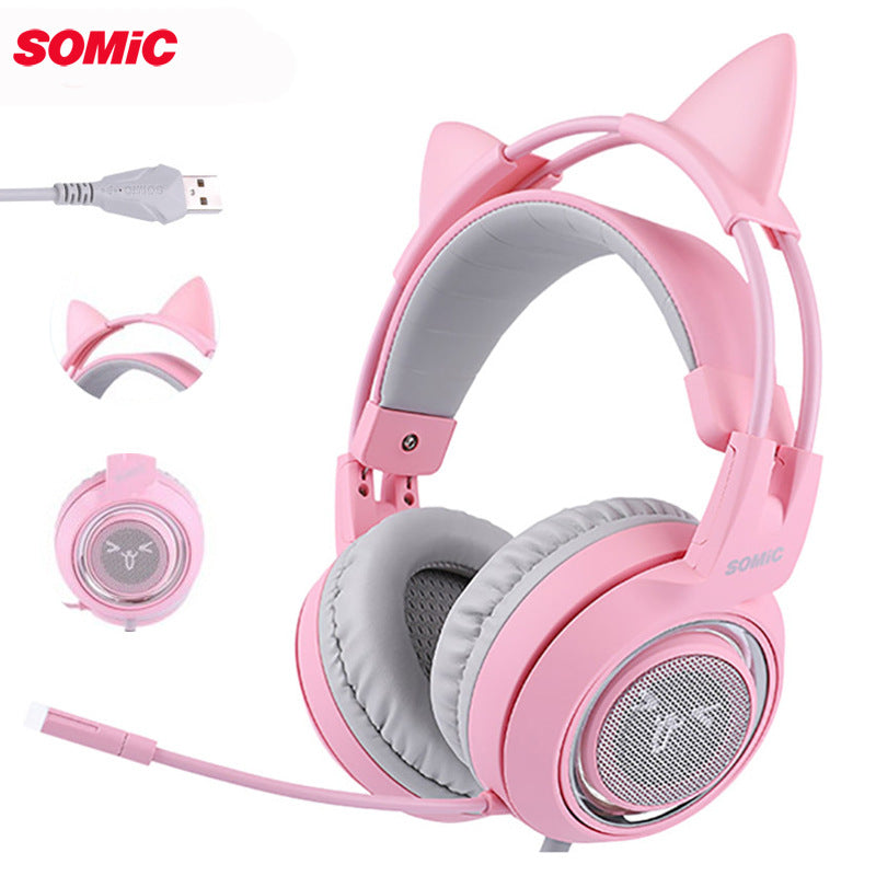 Wired Headphones Gaming Headset 3.5mm Stereo Surround Sound USB 7.1 Led Light Earphones With Microphone For PS4 Game G951 Pink