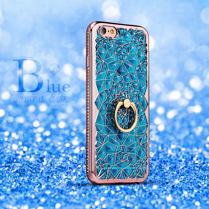 for iPhone X Xs Max XR Case Luxury 3D Soft Ring Capa for iPhone 5 5S SE 6 S 7 8 Plus Ring Silicon Glitter Rhinestone Stand Cover