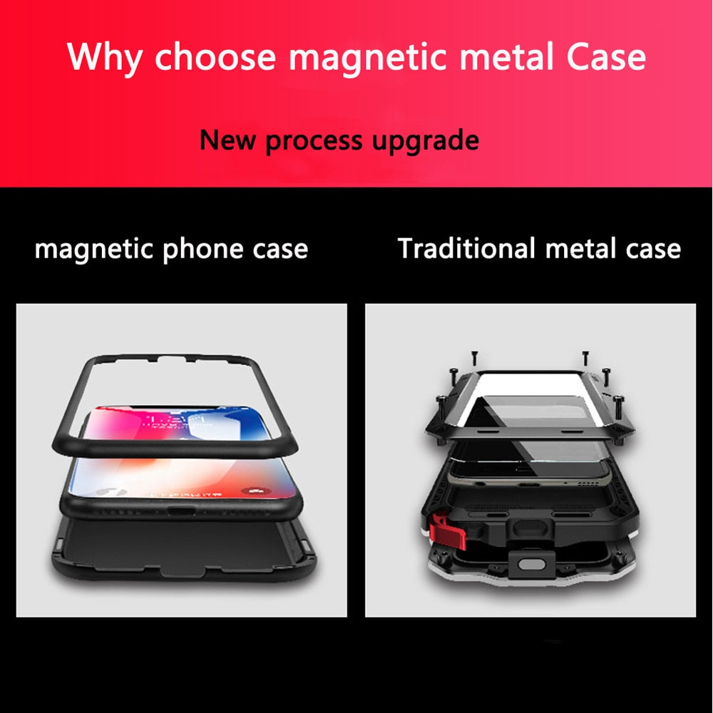 Metal Magnetic Case For iPhone XR XS MAX X 8 Plus 7 10 Tempered Glass Back Magnet Cases Cover For iPhone 7 6 6S Plus Case