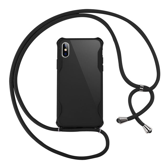 Lanyard Chain Tape Necklace Candy Color Phone Case For iPhone 11 7 8 Plus X XR XS 11Pro Max Airbag Soft TPU Back Shell For Carry