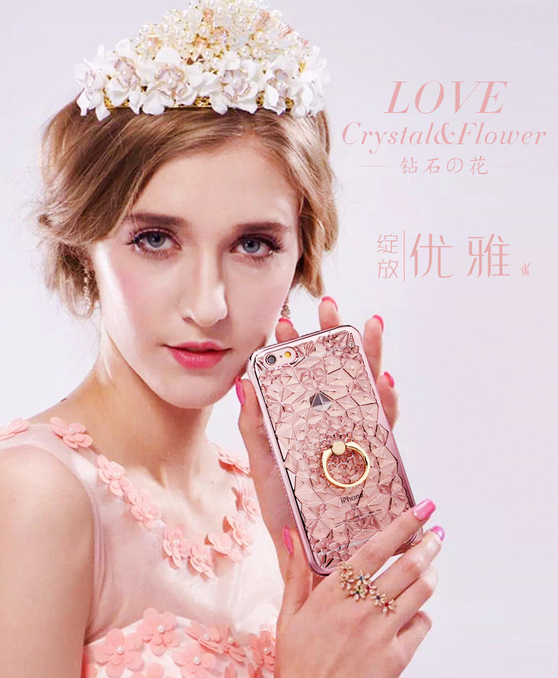 for iPhone X Xs Max XR Case Luxury 3D Soft Ring Capa for iPhone 5 5S SE 6 S 7 8 Plus Ring Silicon Glitter Rhinestone Stand Cover