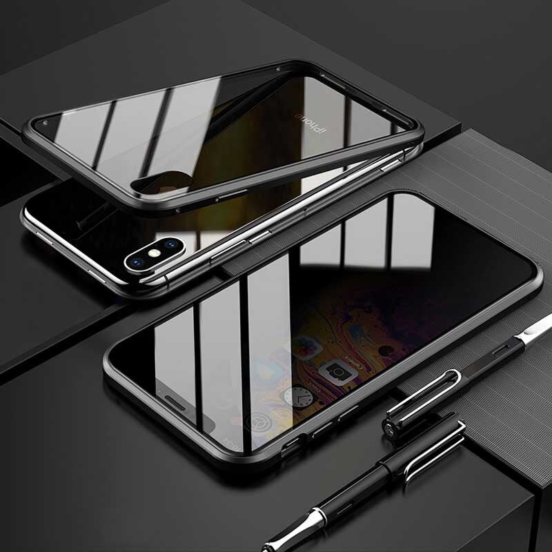 Protect Privacy Tempered Glass + Magnetic Phone Case for iPhone 7 8 Plus X XS MAX XR Fundas Metal Bumper Double-side Glass Cover