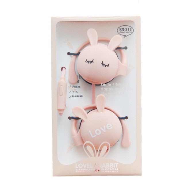 QearFun Cartoon Rabbit Ear Hook Wired Earphone Sport Running Stereo Headphones Children Girl Headset For Mobile Phone