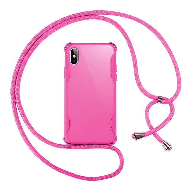 Lanyard Chain Tape Necklace Candy Color Phone Case For iPhone 11 7 8 Plus X XR XS 11Pro Max Airbag Soft TPU Back Shell For Carry
