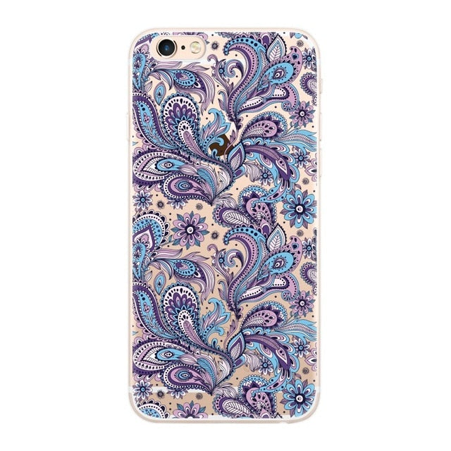 Silicon Case For iPhone 7 7Plus 6 6S 5 5S SE Case Soft TPU Cover Flower Leaves Bird