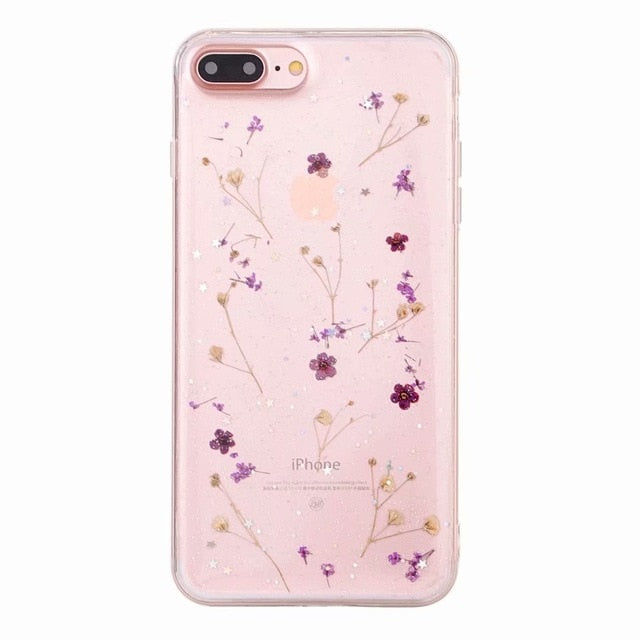 Real Flowers Dried Flowers Transparent Soft TPU Cover For Coque iPhone X 6 6S 7 8 plus Phone Case For iphone XS Max XR Cover