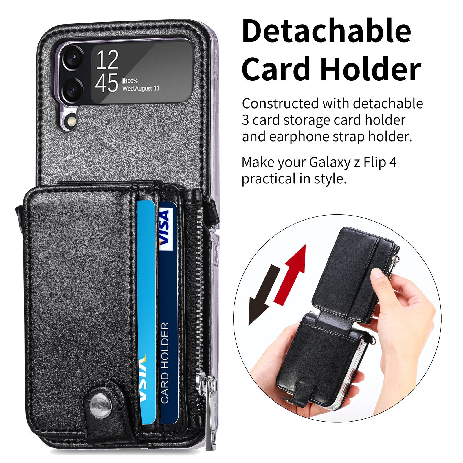 Suitable for Samsung Galaxy Z Flip4 card insertion phone case Z Flip3 lanyard zipper wallet phone case