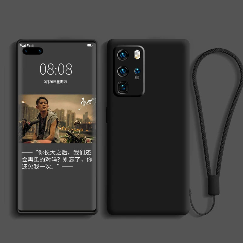 Liquid Silicone Case For Huawei  P40 P30 P20 Lite Pro Full protector Camera Case For Huawei Mate 20 30 Lite Pro Cover with Strap