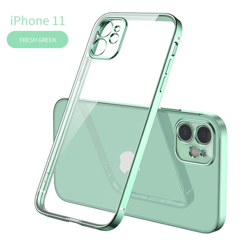 New Square Plating Soft Case For iPhone 11 Pro 11Pro Max Clear Cover For iphone 11 PROMAX Transparent Phone Case TPU Back Cover