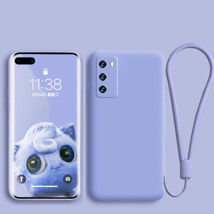 Liquid Silicone Case For Huawei  P40 P30 P20 Lite Pro Full protector Camera Case For Huawei Mate 20 30 Lite Pro Cover with Strap