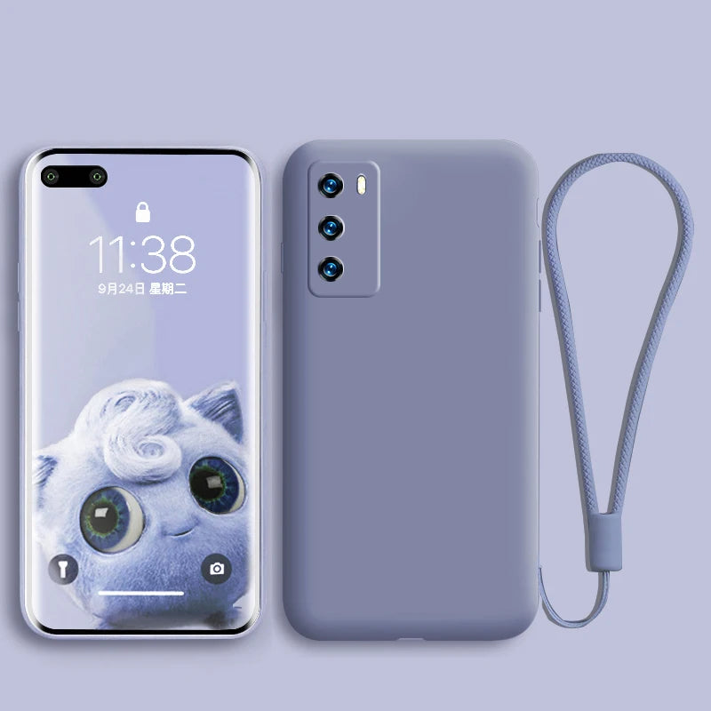 Liquid Silicone Case For Huawei  P40 P30 P20 Lite Pro Full protector Camera Case For Huawei Mate 20 30 Lite Pro Cover with Strap