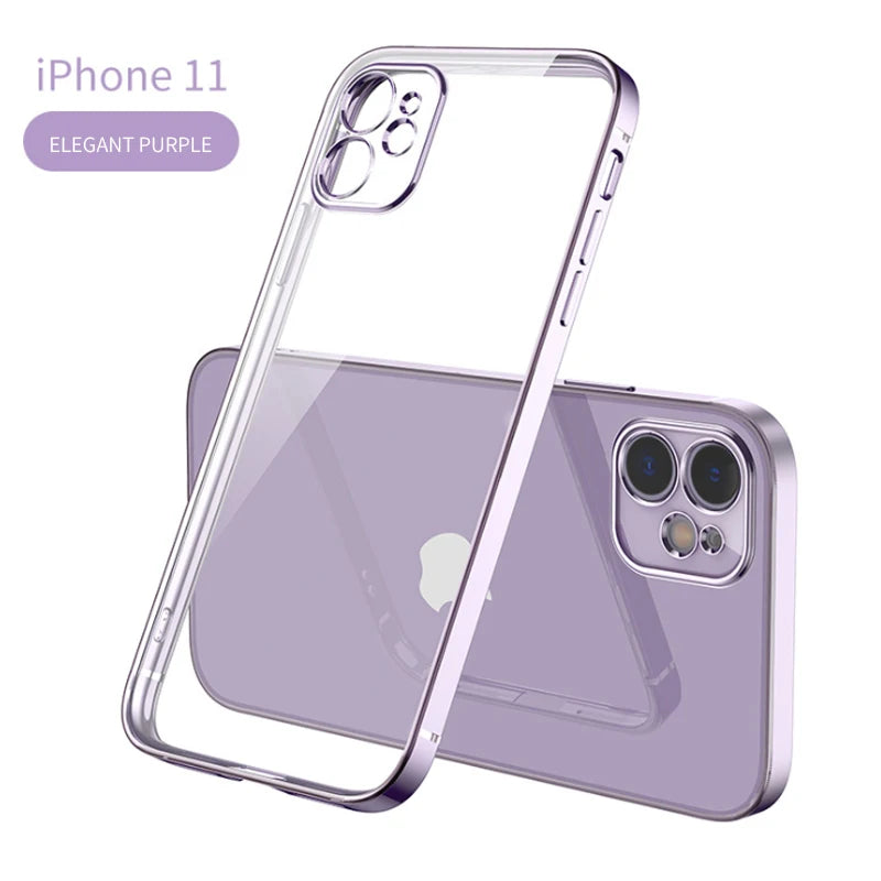 New Square Plating Soft Case For iPhone 11 Pro 11Pro Max Clear Cover For iphone 11 PROMAX Transparent Phone Case TPU Back Cover