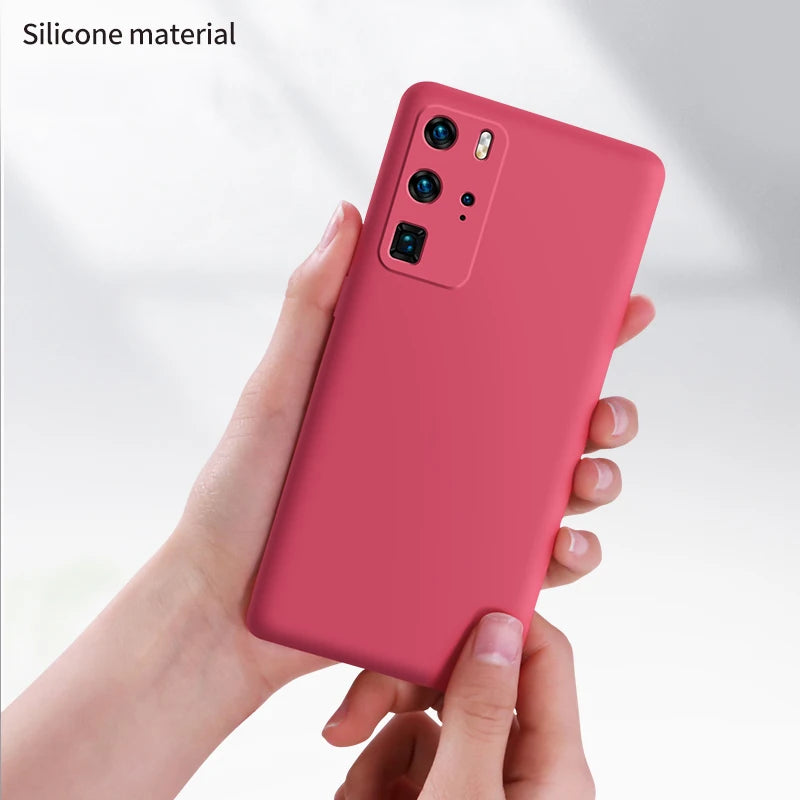 Liquid Silicone Case For Huawei  P40 P30 P20 Lite Pro Full protector Camera Case For Huawei Mate 20 30 Lite Pro Cover with Strap