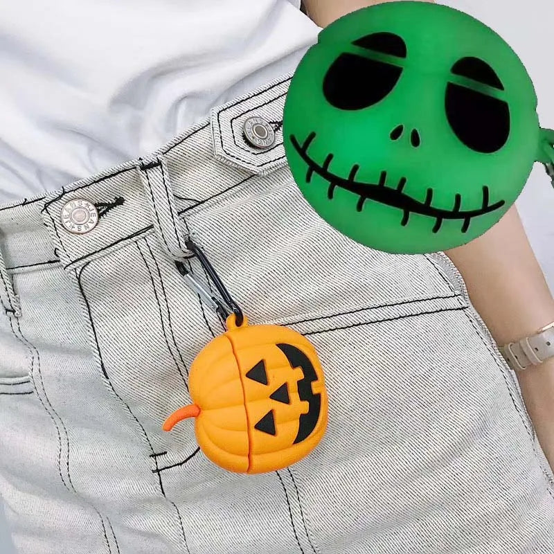 Halloween Cartoon Case For airpods 1 2 Cover Wireless Bluetooh ear phone airpod Case Carabiner Soft Silicone earphone Cover