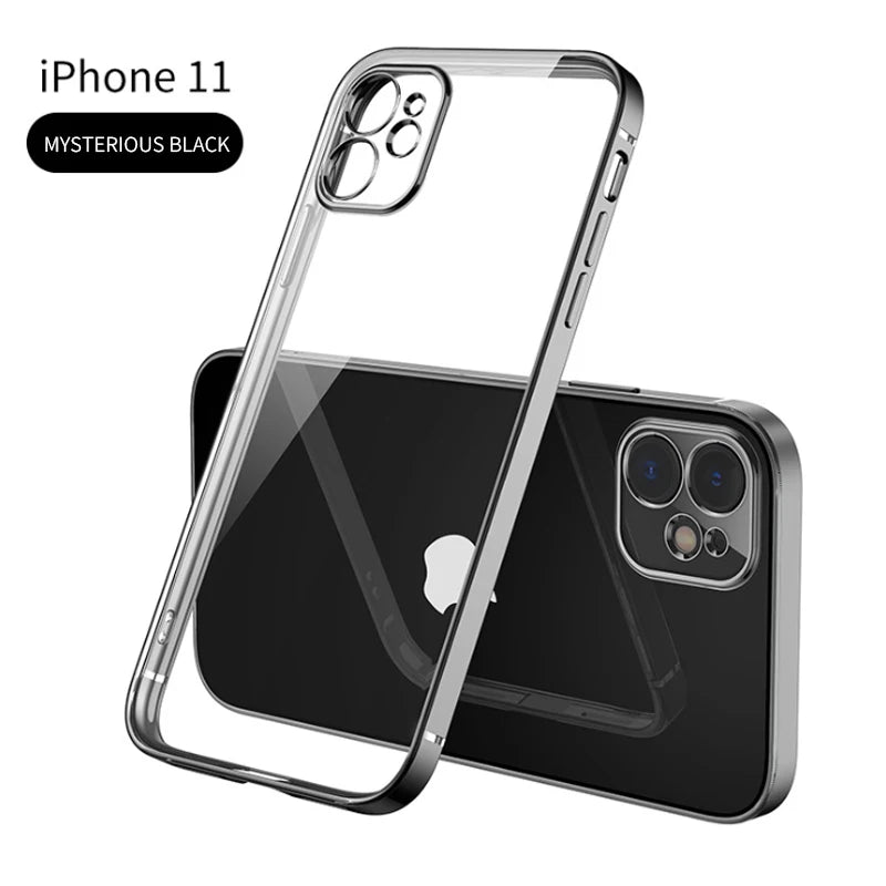 New Square Plating Soft Case For iPhone 11 Pro 11Pro Max Clear Cover For iphone 11 PROMAX Transparent Phone Case TPU Back Cover